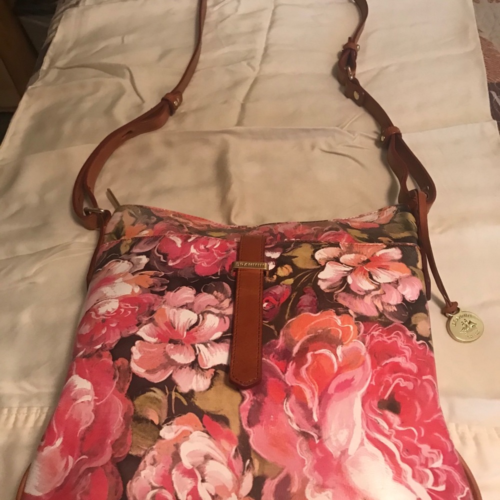 Brahmin pink floral crossbody purse.